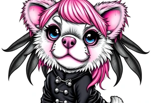 hot goth furry puppy girl with piercings on face and big boobs and big butt with black outfit on with pink hair tattoo idea