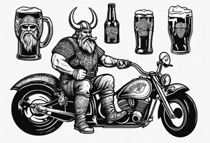 A viking drinking a beer on a motorcycle tattoo idea