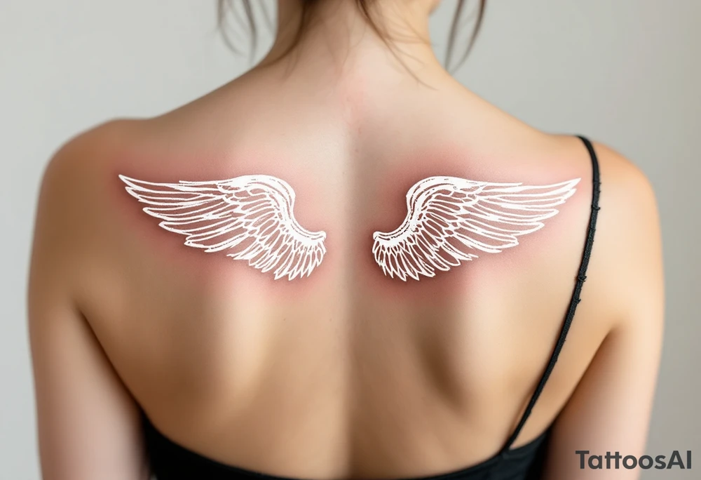 A pair of white angel wings spanning the back, representing spiritual freedom and protection. tattoo idea