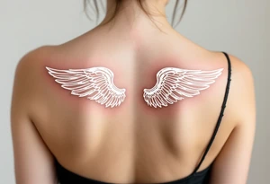 A pair of white angel wings spanning the back, representing spiritual freedom and protection. tattoo idea