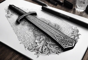 Sword wrapped in bible verses tricep tattoo idea