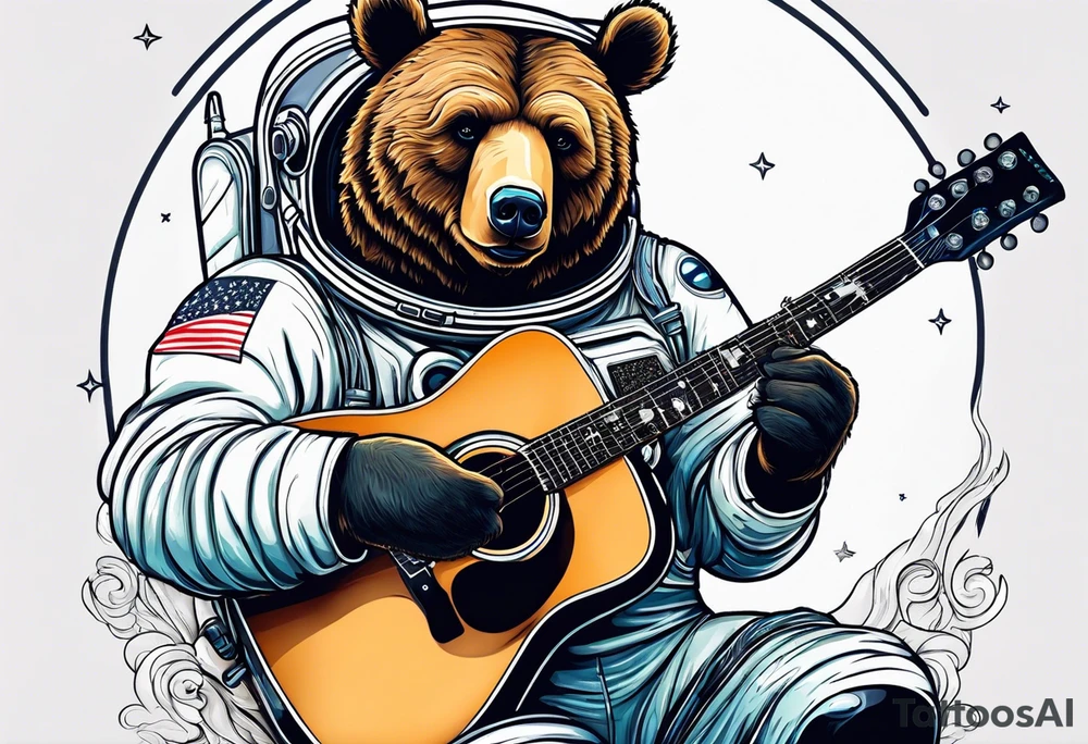 bear in a astronaut suit playing guitar tattoo idea