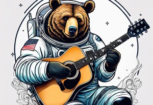 bear in a astronaut suit playing guitar tattoo idea