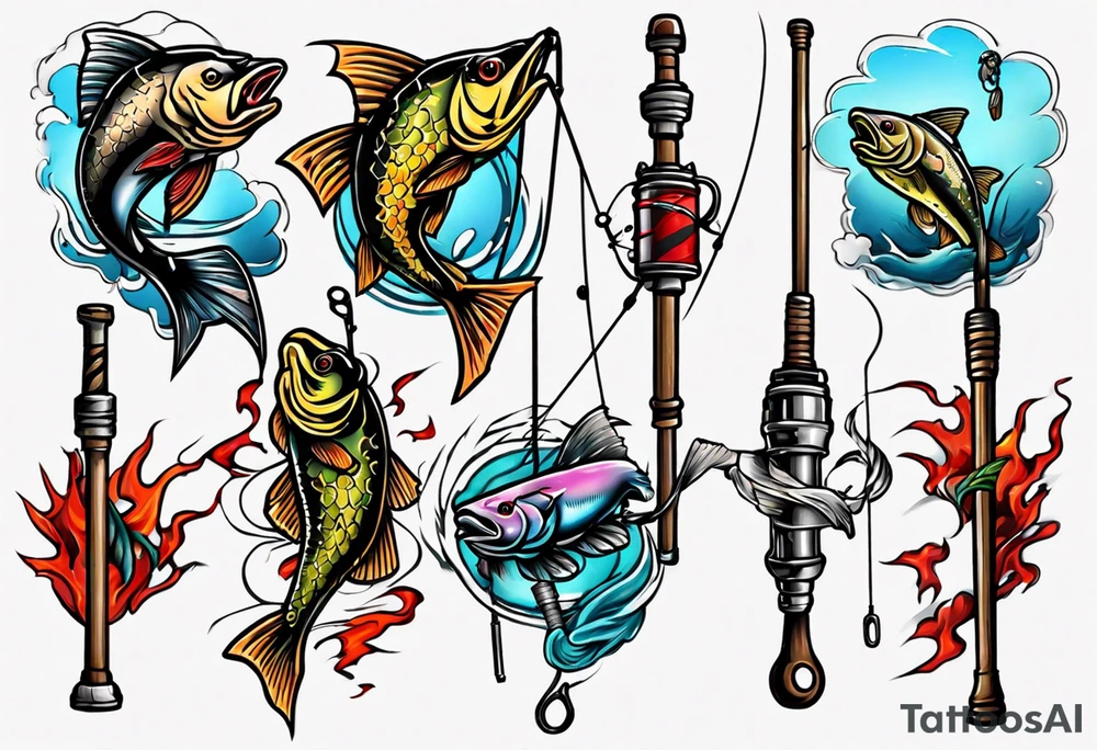 Crossed fishing poles tattoo idea