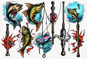 Crossed fishing poles tattoo idea