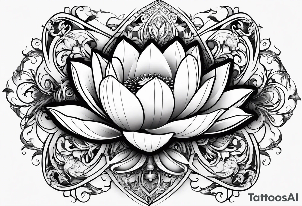 Lotus flower with fire and Aries symbol tattoo idea