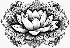 Lotus flower with fire and Aries symbol tattoo idea