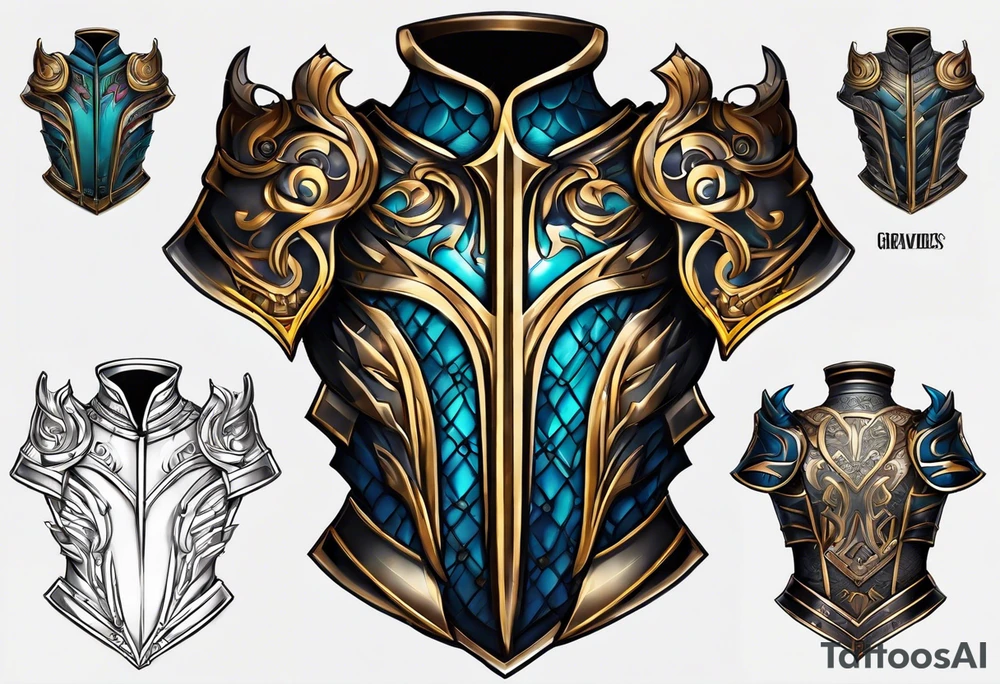 greaves armor 
front and back tattoo idea