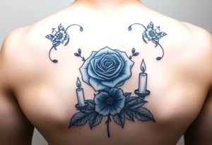 Blue, rose, water, candles tattoo idea