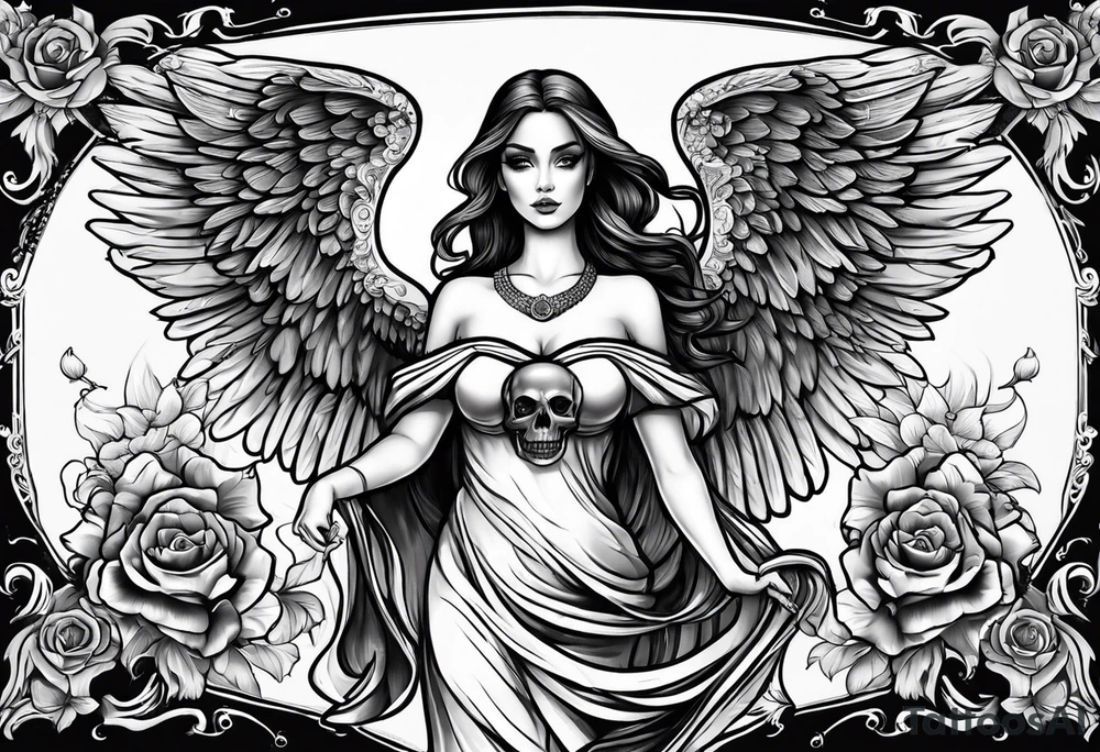 Beautiful angel with skull tattoo idea