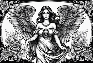 Beautiful angel with skull tattoo idea