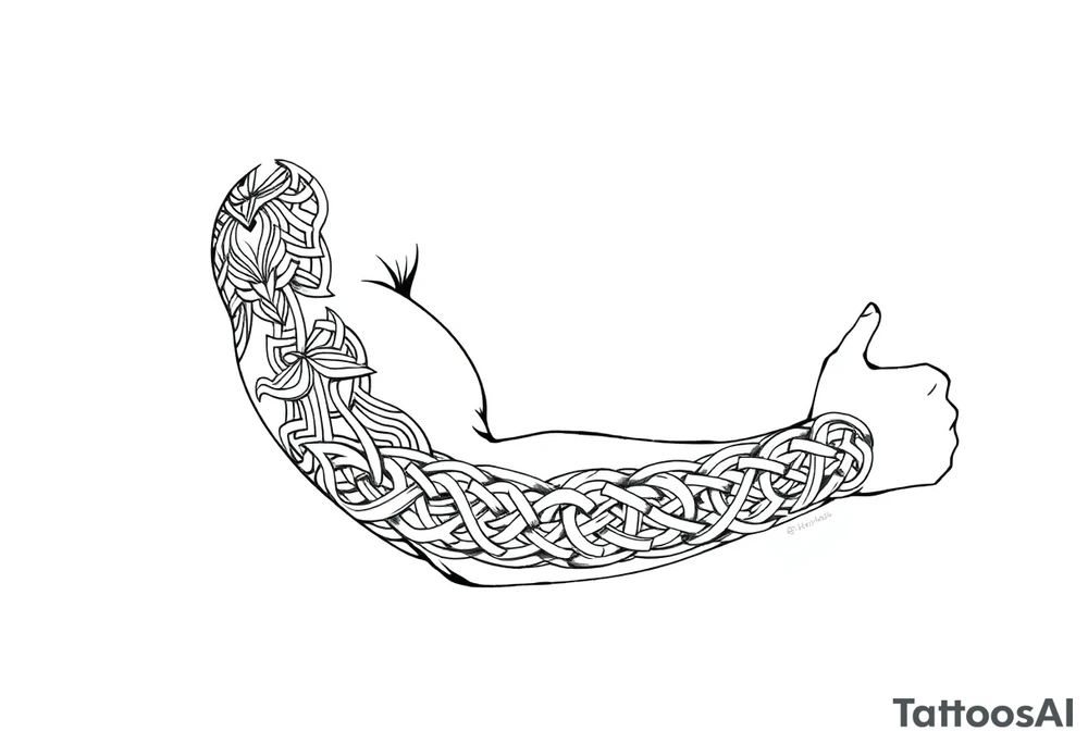 Celtic tribal pattern
and bands black and white shading full sleeve simple tattoo idea