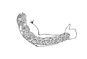 Celtic tribal pattern
and bands black and white shading full sleeve simple tattoo idea