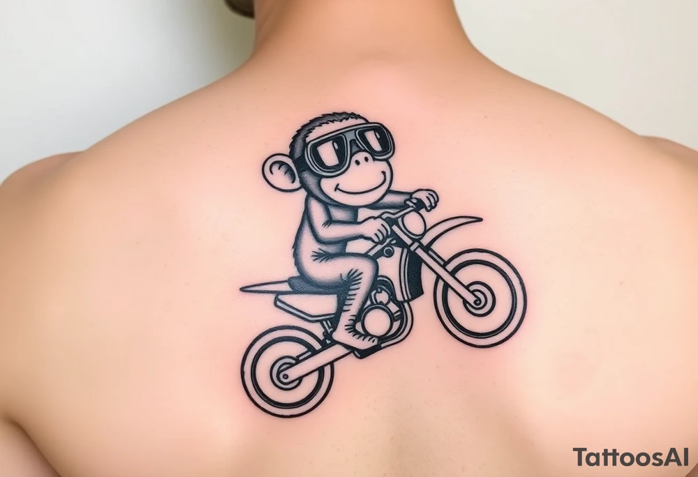 Cartoon monkey with goggles on a dirtbike tattoo idea