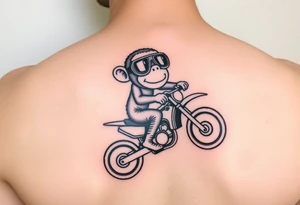 Cartoon monkey with goggles on a dirtbike tattoo idea