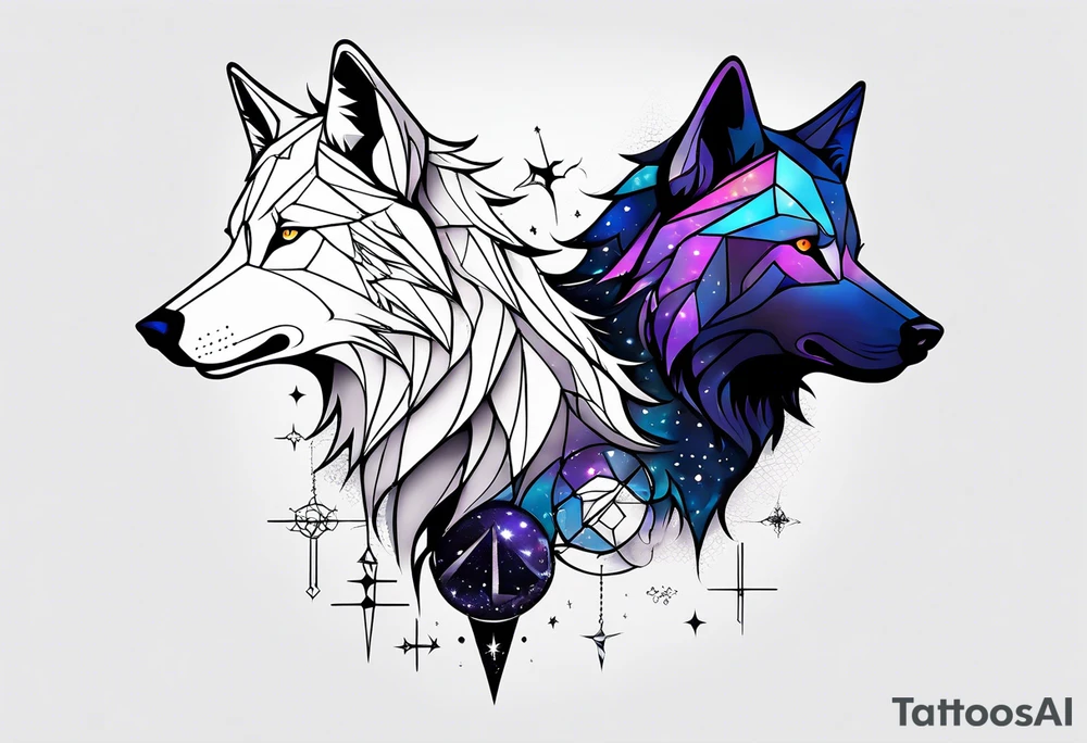 Constellation, two animal wolf, géométric tattoo idea