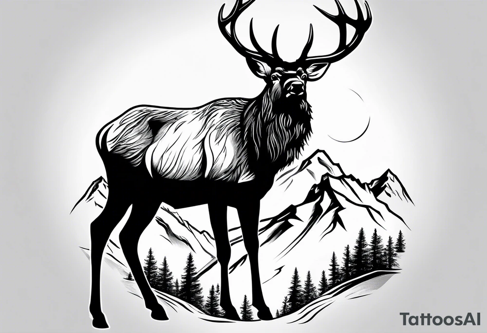 sleeve pine tree moutain elk tattoo idea