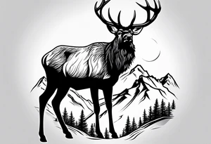 sleeve pine tree moutain elk tattoo idea