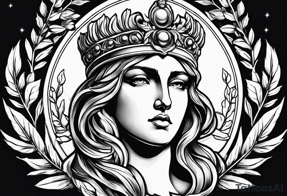 Athena with a laurel wreath in the middle tattoo idea