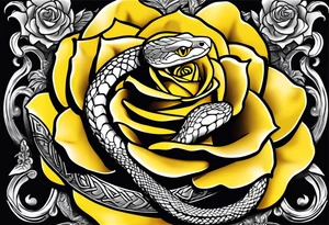 snake wrapped around a sword with a yellow rose tattoo idea