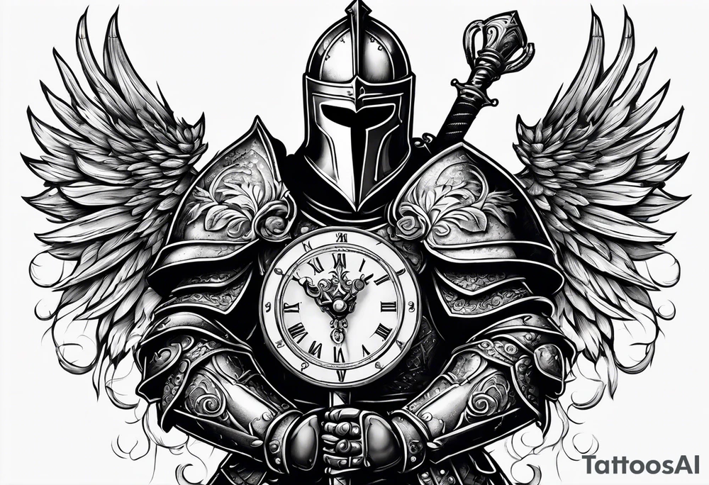 knight with heavy armor with clock and less detail tattoo idea knight with heavy armor with clock and less detail tattoo idea