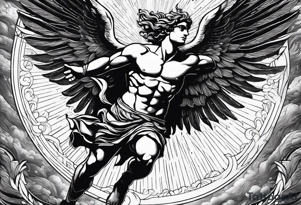 icarus greek god flying into the sun and falling down tattoo idea