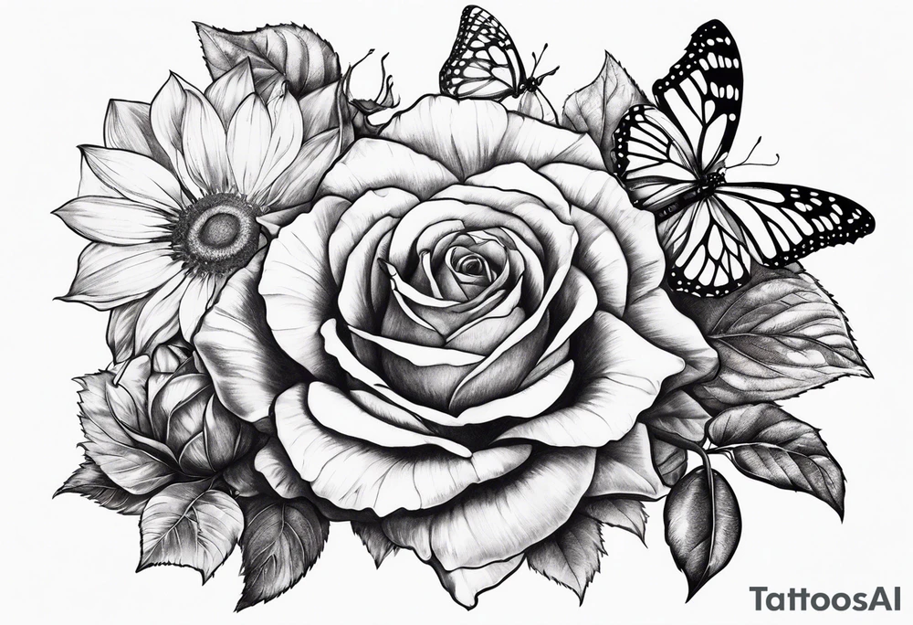 Flower : rose , sunflower, camera, butterfly tattoo idea