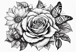 Flower : rose , sunflower, camera, butterfly tattoo idea