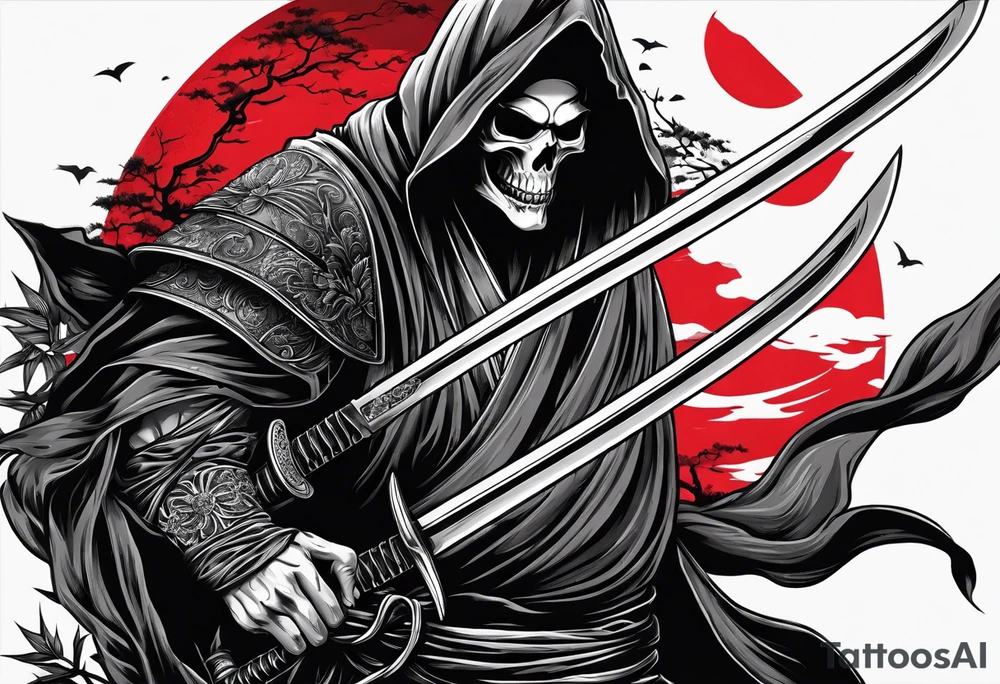 katana with grim reaper tattoo idea