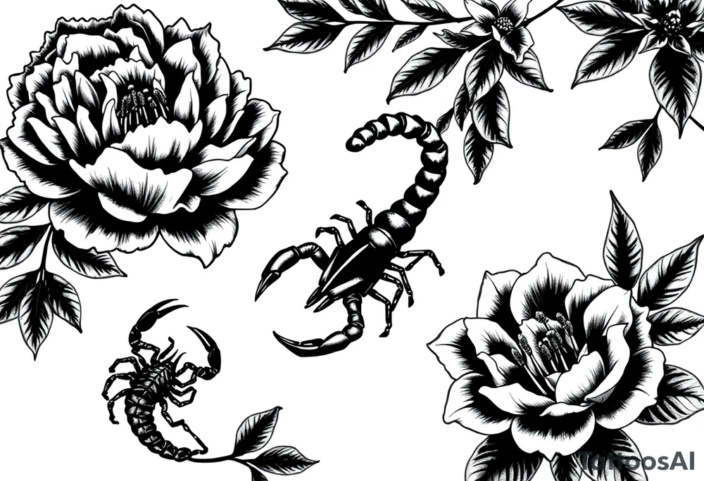 peonies and lilies with scorpion tattoo idea