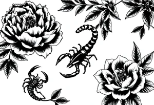peonies and lilies with scorpion tattoo idea