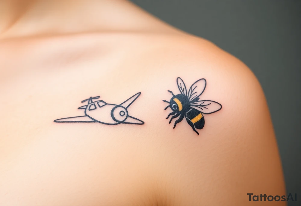 airplane flying next to a bumblebee tattoo idea