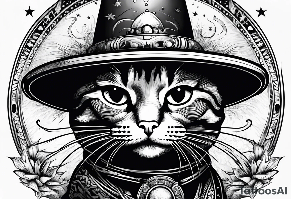 cat in a ufo smoking a joint tattoo idea