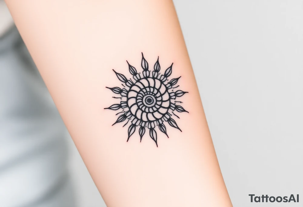 Fibonacci spiral shell sun tattoo idea