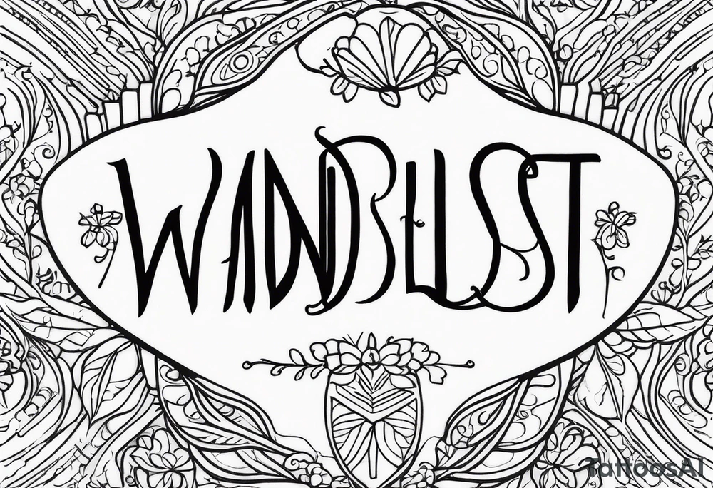 The word “wanderlust” with the initials “jda” in the middle. Whimsical font tattoo idea