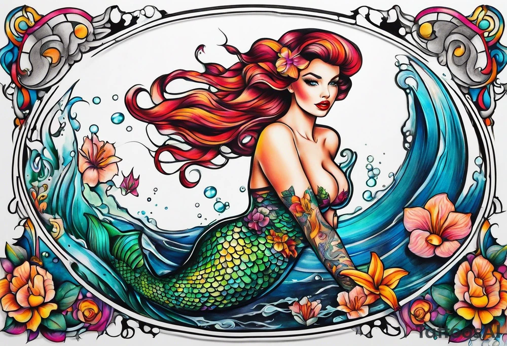 Pin up mermaid tattoo idea
