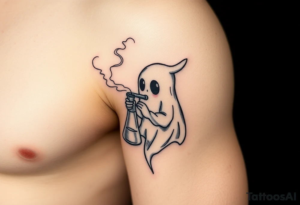 Cute ghost smoking a bong tattoo idea