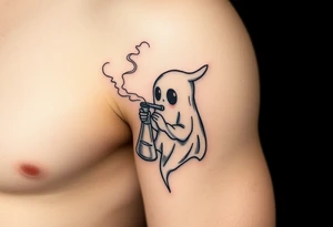 Cute ghost smoking a bong tattoo idea