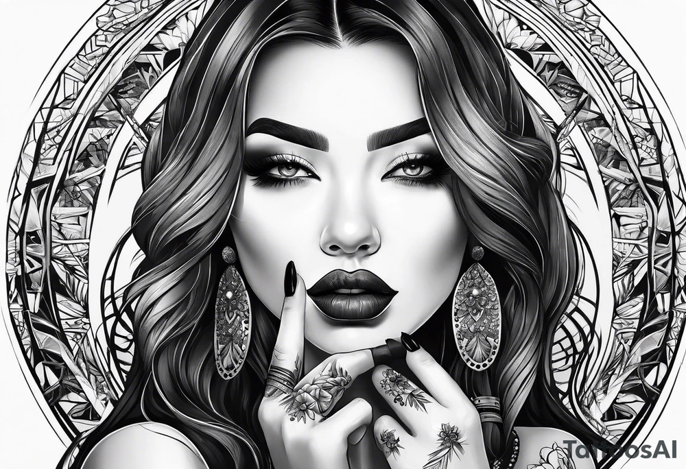 Women’s fingers with nails are on the half of ger face tattoo idea