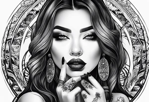 Women’s fingers with nails are on the half of ger face tattoo idea