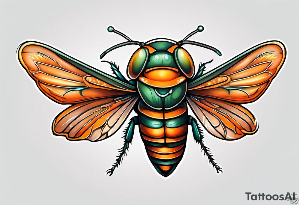 Neo traditional Cicada with orange lily tattoo idea