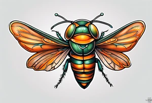 Neo traditional Cicada with orange lily tattoo idea