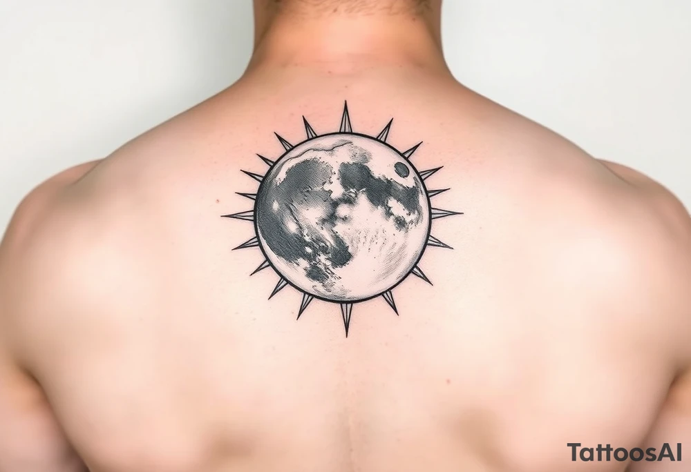 A fine line moon with the sun behind it tattoo idea