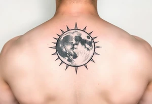 A fine line moon with the sun behind it tattoo idea