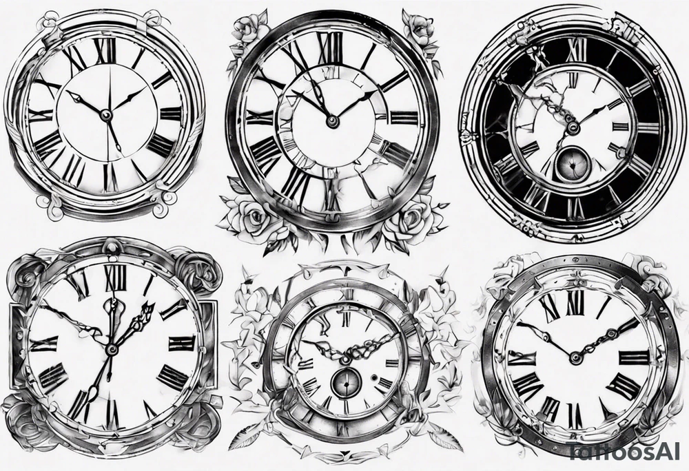 Clockface with roman numeral point at 00:07 tattoo idea