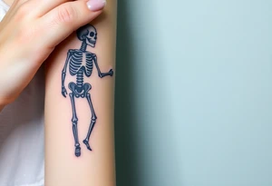 Skeleton reaching out towards a bright light but is stuck in a sludge tattoo idea