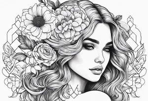 Flowers, Leo, girl with scrabble brain outline tattoo idea