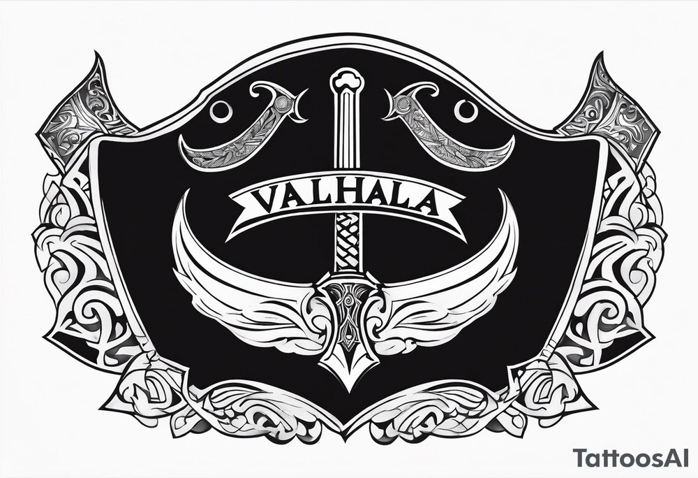 Valhalla sword shield axe tattoo idea