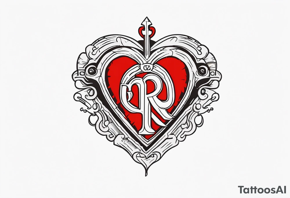 A heart shaped skeleton key with the letters RA as the keys teeth tattoo idea