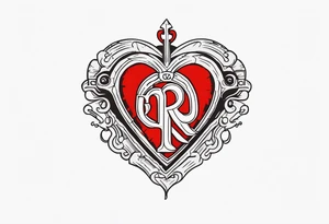 A heart shaped skeleton key with the letters RA as the keys teeth tattoo idea